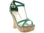 Bamboo Womena Slimmer Platform Wedge T strap Sandals Seafoam Size 7.5