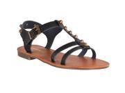 Bamboo Womens Cable Studded detail T strap Sandals Black Size 6