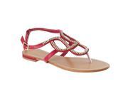 Bamboo Womens Bloom Rhinestone detailed Sandals Red Size 7