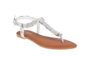 Bamboo Womens Rhinestone detail T strap Sandals White Size 6.5