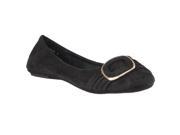 Bamboo Womens Sami Buckle detail Microsuede Ballet Flats Black Size 6