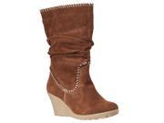 Bamboo Womens Marlyn Contrast stitched Wedge heel Microsuede Boots Chestnut Size 8