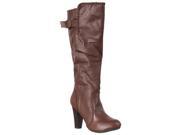 Bamboo Womens Chrissy Braid trim High Heel Fashion Boots Brown Size 5.5