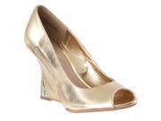 Bamboo Womens Naya Wedge Heel Peep Toe Shoes Gold Size 6
