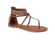 Bamboo Womens Promise Bead detail Strappy Sandals Chestnut Size 6.5