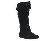 Bamboo Womens Friends Microsuede Lace up Fringe Boots Black Size 5.5