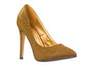 Lasonia Womens M7676 Glitter Pointed Toe Stilleto Heels Gold Shimmer Size 6.5