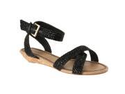Bamboo Womens Dalinda Woven Strap Wedge Sandals Black Size 6