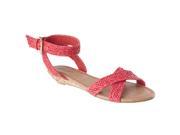 Bamboo Womens Dalinda Woven Strap Wedge Sandals Coral Size 5.5