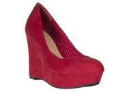 Bamboo Womens Confetti Microsuede Platform Wedges Red Size 7