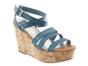 Bamboo Women s Pippa Platform Wedge Sandals Blue Size 7.5