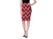 MOA Collection by Riverberry Chevron Stretch Knit Pencil Skirt Coral Black Size Small