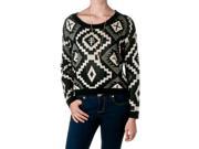 POL Clothing by Riverberry Juniors Cotton Blend Patterned Sweater Black Size Medium