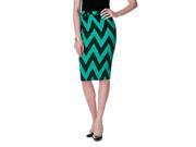 MOA Collection by Riverberry Chevron Stretch Knit Pencil Skirt Jade Black Size Small