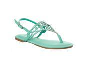 Bamboo Womens Cope Rhinestone detailed T strap Sandals Mint Size 7.5
