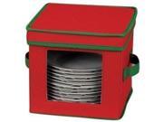 Household Essentials 532 HOL Holiday Dinnerware Storage Chest for Dessert Plates or Bowls Red