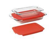 Easy Grab 4 Piece Oblong Bakeware Set with Plastic Cover Color Red