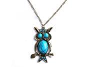 THZY Lady s Unique Bronze Owl Filled Turquoise Pendant Copper plated Metal Necklace