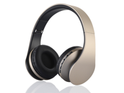Bluetooth stereo headset headphone with FM stereo radio wired headphone MP3 player answer end calling gold black color 8GB TF card