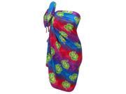 La Leela Hibiscus Floral Printed Wrap Swim Hawaiian Sarong Cover up Blue Pink