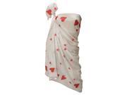 La Leela White With Red heart Chain Stitched Embroidered Beach Swim Sarong Pareo