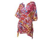 La Leela Marble Paper Printed Lace Work Beach Swim Cover up Tunic Kaftan Pink