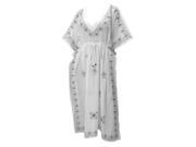 Designer Embroidered White Plus Size RAYON Loose Maxi Lounge Nightwear Dress