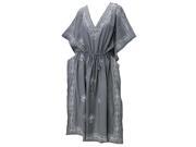 La Leela RAYON Embroidery PLUS Size V Neck Casual Long Caftan Grey Cover up