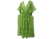 RAYON HAND Embroidered Lace Work PLUS Size V NECK Long Lounge wear Caftan Green