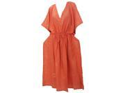 RAYON HAND Embroidered Dress Night Gown PLUS Size Long Lounge wear Caftan Orange