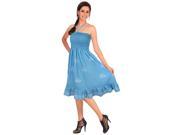 La Leela Sleeveless Smocked Short Tube Dress RAYON Embroidered Halter Women Blue