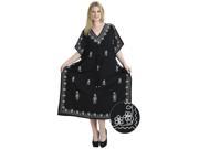 RAYON HAND Embroidered V Neck Black Nightwear Long Beach Lounge Caftan Black