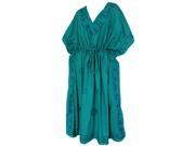 RAYON Cloudy Green Embroidered PLUS Size Night Gown Short Lounge Caftan Maxi