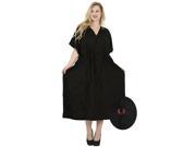 Black V Neck Sequin RAYON Embroidery PLUS Size Sleepwear Casual Lounge Caftan