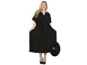 Black V Neck Sequin Embroidery PLUS Size Nightwear Rayon Long Lounge wear Caftan