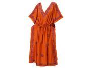 V Neck RAYON Embroidery Sleepwear PLUS Size Casual Long Lounge Caftan Orange