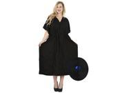 V Neck Sequin Embroidery PLUS Size Night Casual Rayon Lounge wear Caftan Black
