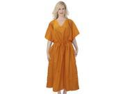 RAYON HAND Embroidered PLUS Size Night Gown Long Lounge wear Caftan Orange Dress