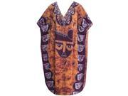 La Leela Mask Design Batik Printed 100% Cotton Brown Color Long Kaftan Caftan