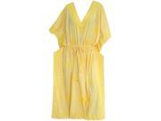 Yellow Embroidered Deep Neck Bikini Swimwear Swimsuit Beach Caftan Dress L 4X