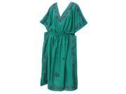 Soft Rayon Embroidered Dress Plus Size Night Casual Lounge wear Caftan Sea Green