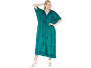 RAYON Embroidery Nightwear V Neck PLUS Size Casual Long Lounge wear Caftan Green