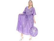 Plus Size V Neck RAYON Casual HAND Embroidered Long Lounge Caftan Loose Purple