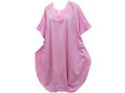 La Leela Light Pink Chain Stitch Plus Size Mid Calf Kaftan Caftan Beach Cover up