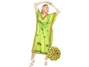 Green RAYON Embroidery Partywear V Neck PLUS Size Casual Long Lounge wear Caftan
