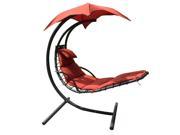 Sunnydaze Floating Chaise Lounger Swing Chair with Canopy 72 Inch Long Dark Orange 265 Pound Capacity