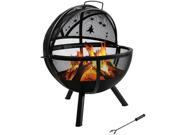Sunnydaze 30 Inch Flaming Ball Moons and Stars Fire Pit with Protective Cover