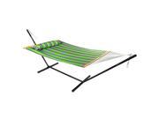 Sunnydaze 2 Person Freestanding Quilted Fabric Spreader Bar Hammock with 15 Foot Stand—Includes Detachable Pillow 400 Pound Capacity Midnight Jungle