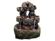Sunnydaze Layered Rock Waterfall Outdoor Fountain with LED Lights 32 Inch Tall