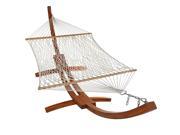 Sunnydaze Cotton Double Wide 2 Person Rope Hammock with Spreader Bars and 13 Foot Curved Arc Wood Stand 400 Pound Capacity